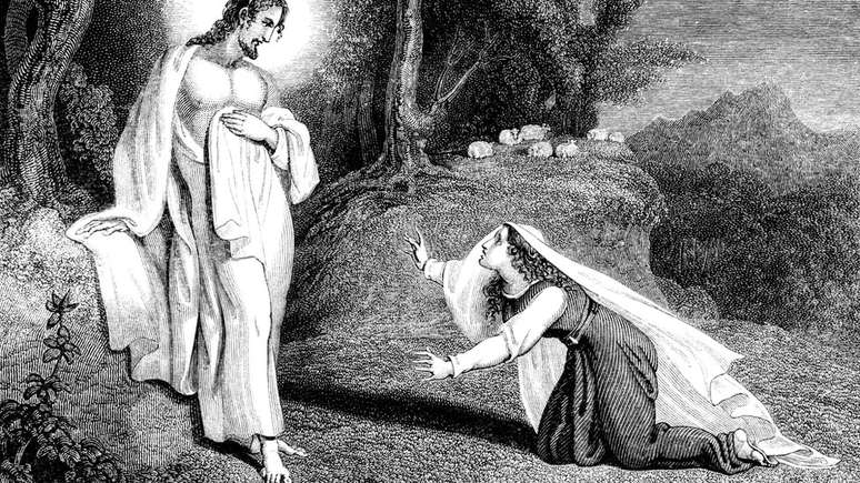 Ilustração de 1836 mostra aparição de Jesus a Maria Madalena; ela é citada nominalmente na Bíblia 17 vezes
