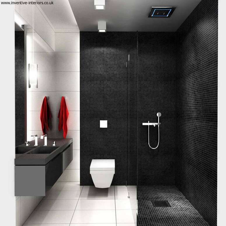 10. O banheiro preto e branco pode ser sofismado ou simples, basta escolher um projeto que te agrade mais.