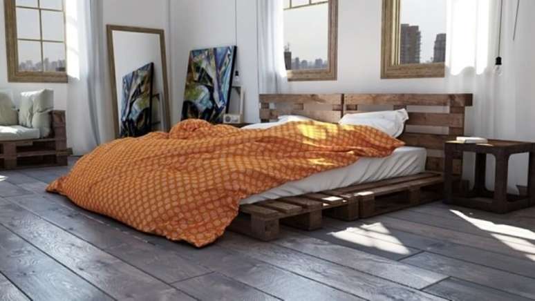 38. Cama de solteiro de pallet com cabeceira baixa