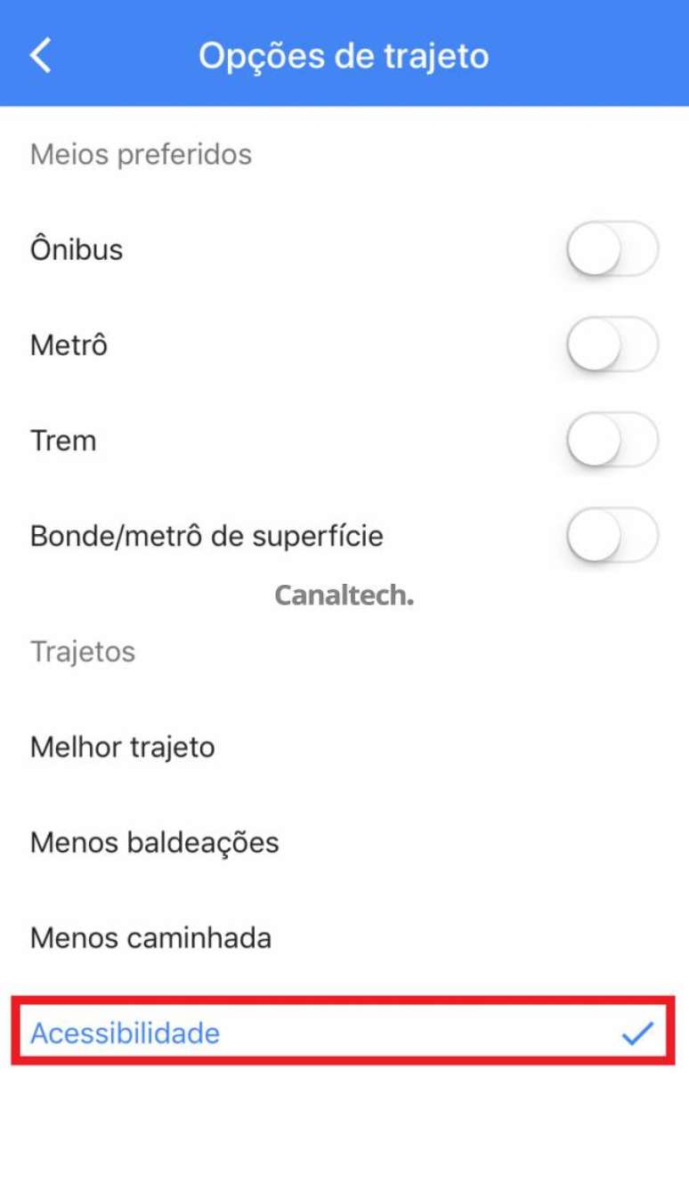Opção de acessibilidade para usuários de cadeiras de rodas (Captura de tela: Natalie Rosa)