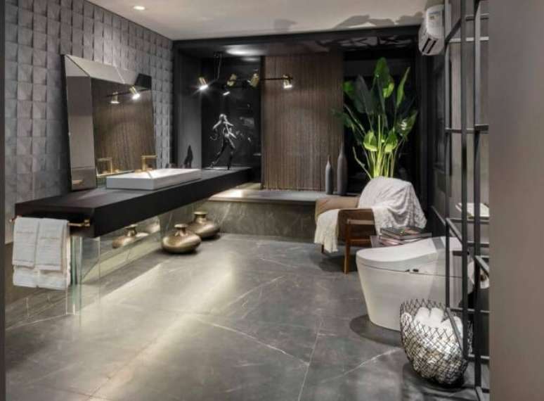 80. Banheiro de luxo cinza. Projeto de Casa Cor Bras&iacute;lia 17