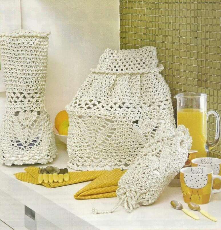 Jogo de crochê para cozinha com 7 peças