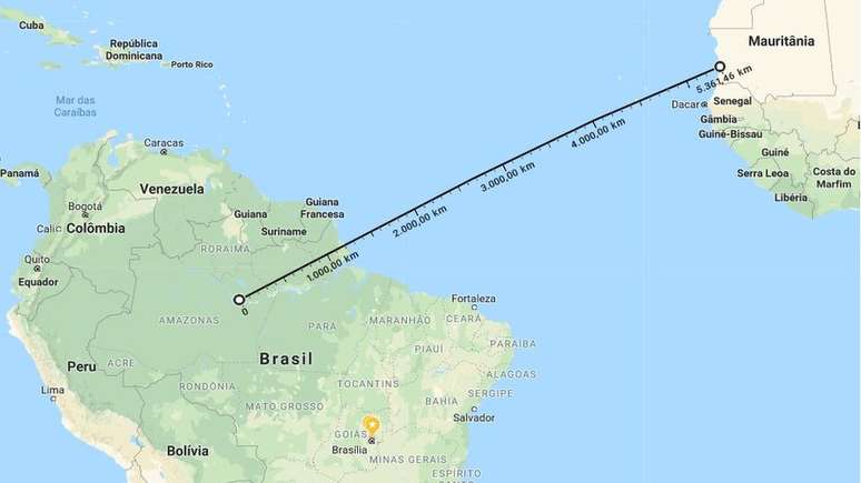 Mais de 5 mil km separam a borda do deserto da floresta amazônica | Imagem: Reprodução/Google Maps