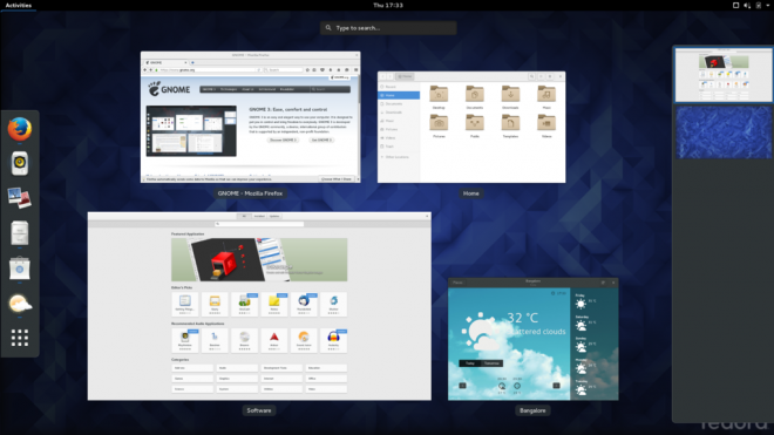 GNOME 3 e suas &aacute;reas de trabalho.