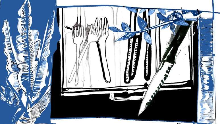 Ilustração mostra garfos e facas