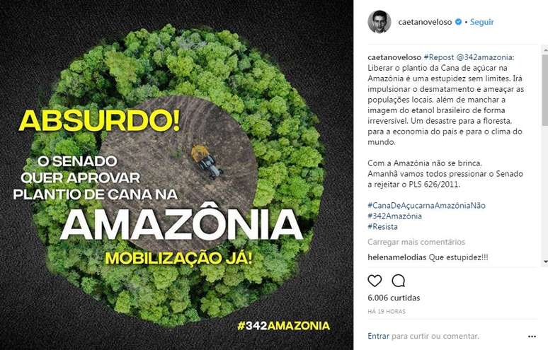 Artistas e ambientalistas se mobilizaram nas redes sociais contra projeto de Flexa Ribeiro | Foto: Reprodu&ccedil;&atilde;o Instagram
