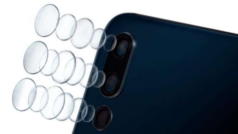 Uma representação vertical da configuração de câmera tripla e suas devidas lentes. O P20 Pro é o primeiro a exibir um sistema de três sensores na parte traseira (Imagem: Huawei)