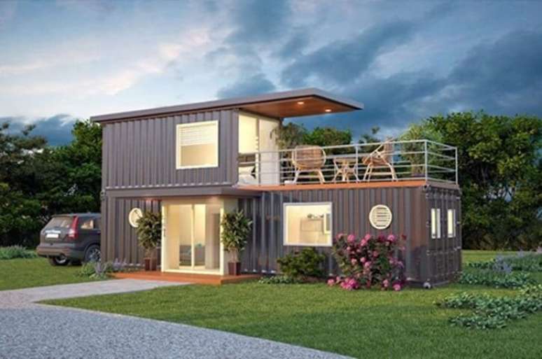 25. Casa container cinza com terraço