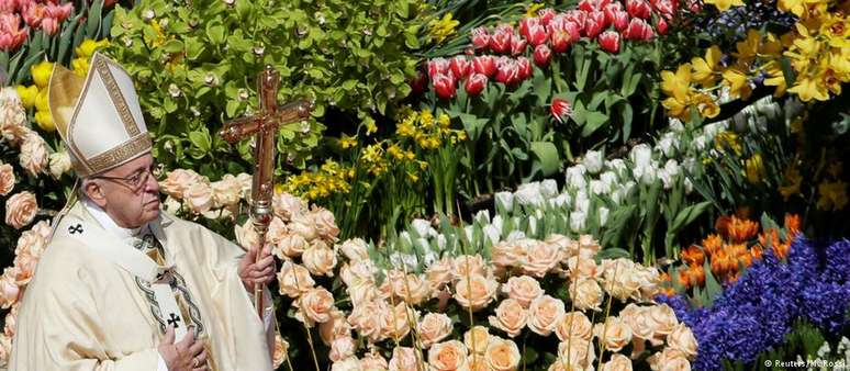 A Praça de São Pedro amanheceu decorada com milhares de flores holandesas, tradição desde 1985