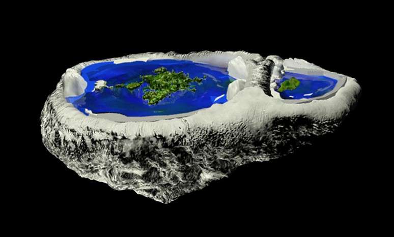 De acordo com o estudo, este seria o real formato da Terra: convexa nos continentes e plana nas águas (Imagem: Dakila Pesquisas)