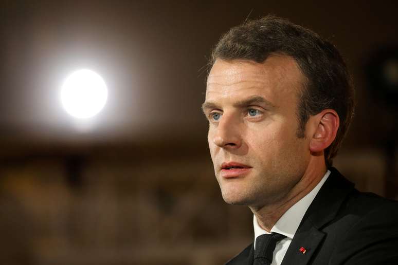 Presidente da França, Emmanuel Macron, durante discurso em Paris 09/04/2018 Ludovic Marin/Pool via Reuters 