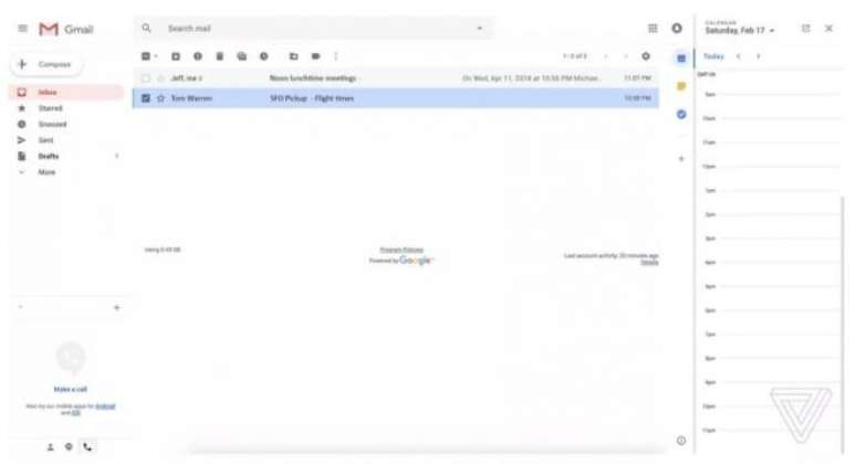 Novo design do Gmail usa barras laterais para melhorar usabilidade (Imagem: The Verge)