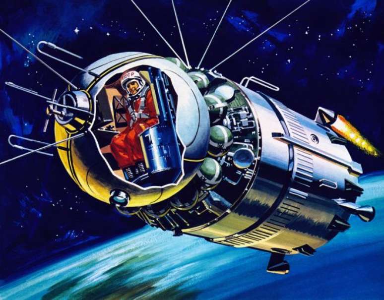 Arte mosstra Yuri Gagarin dentro da Vostok 1 (Imagem: Dan Beaumont)