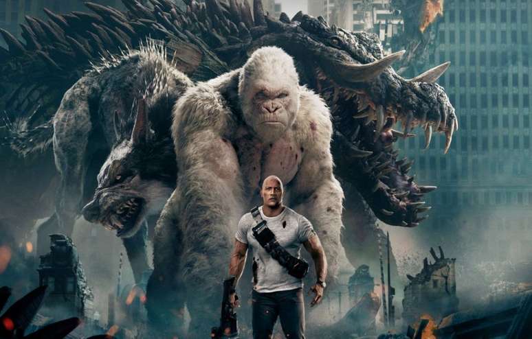 Monstros de Rampage: Destruição Total (com exceção de Dwayne Johnson) são frutos de experiências genéticas (Imagem: Divulgação/Warner Bros.)