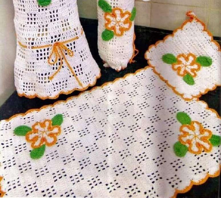 Jogo de cozinha de croche  Crochet home, Christmas crochet, Crochet table  runner