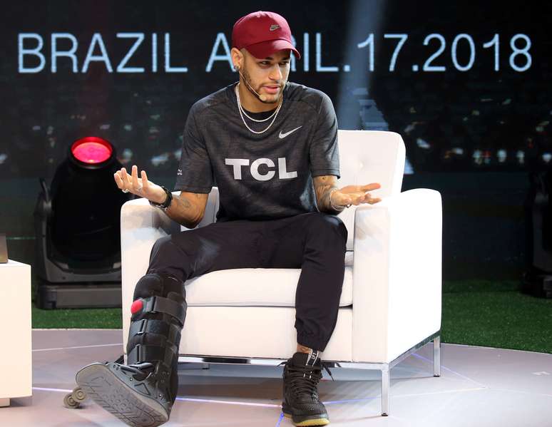 Neymar durante evento promocional em S&atilde;o Paulo
17/04/2018 REUTERS/Paulo Whitaker