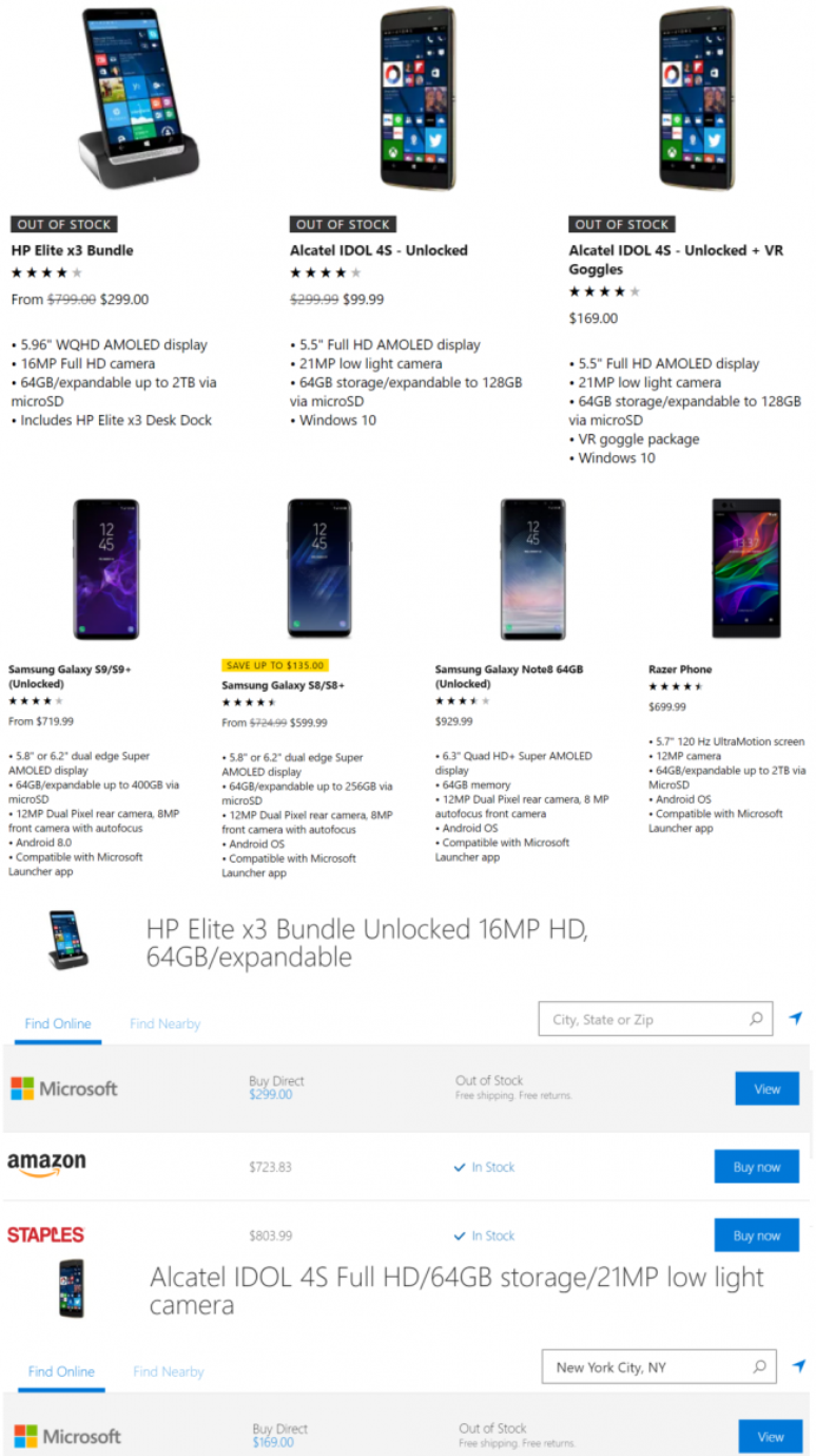 Os produtos estão se esgotando nas lojas online, sobrando cada vez menos opções para quem quer adquirir um smartphone com sistema Windows (Imagem: Venture Beat)