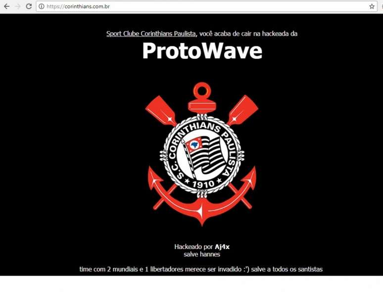 Site do Corinthians foi hackeado na tarde desta quinta-feira (Foto: Reprodução)