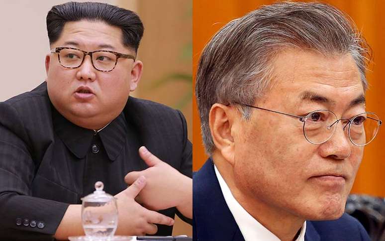 Ditador norte-coreano, Kim Jong-un, e o presidente sul-coreano, Moon Jae-in