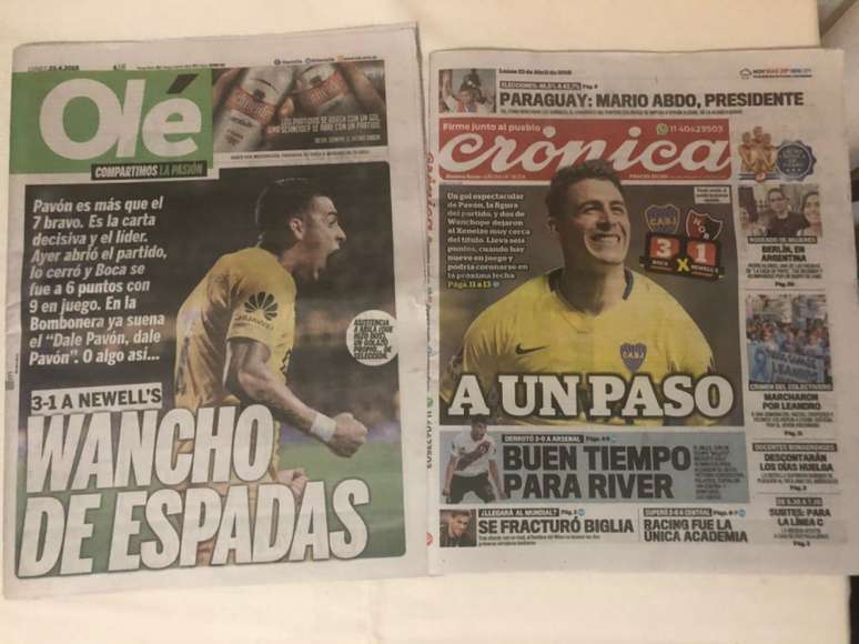 Capas de jornais argentinos nesta segunda-feira com a vitória do Boca Juniors (Foto: Thiago Ferri)