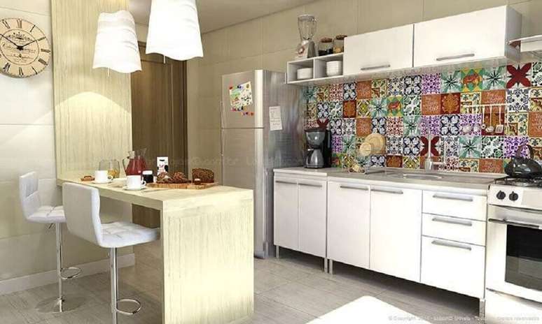 29. Modelo de banqueta alta para cozinha com decora&ccedil;&atilde;o clean