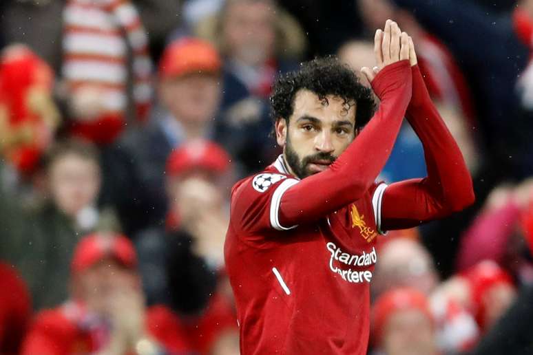 Salah comemora gol do Liverpool sobre a Roma
 24//4/2018     Action Images via Reuters/Carl Recine 