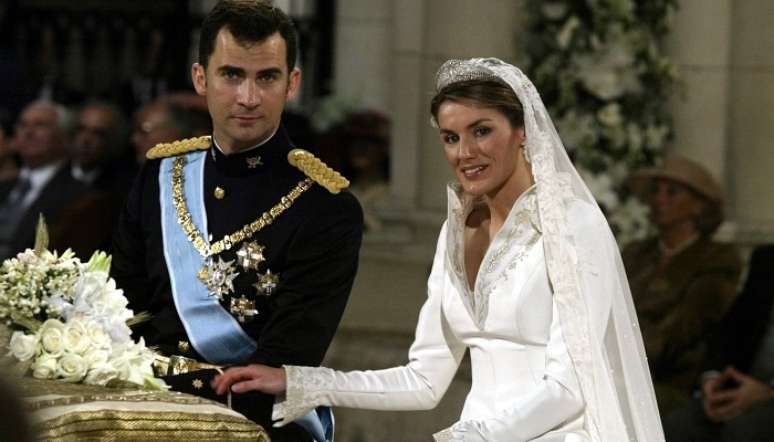 Letizia em seu casamento com o então príncipe Filipe, hoje rei da Espanha