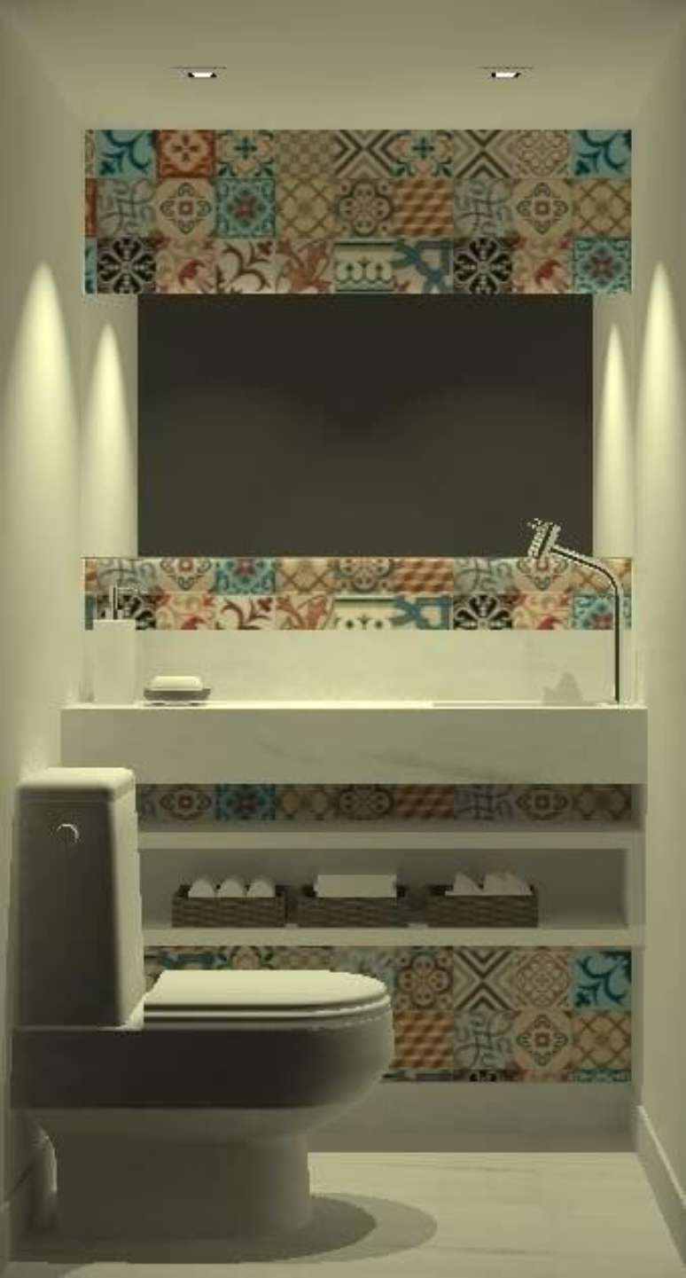 9. Para transformar o ambiente, você pode usar adesivo de azulejo para banheiro. Projeto de Igor de Moraes Figueiredo