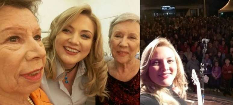 Mariangela Zan com as irmãs Galvão e num show em Minas Gerais