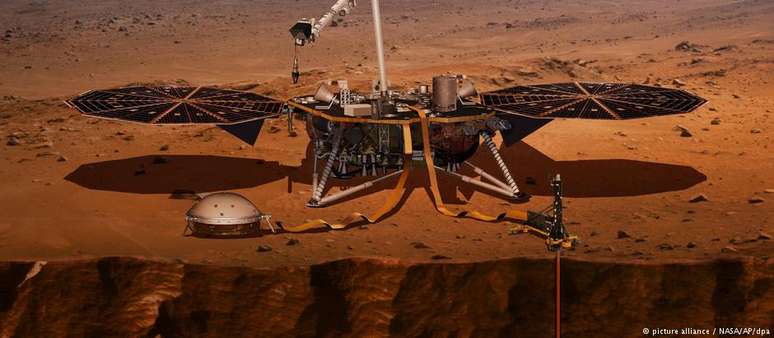 O aterrissador InSight em imagem divulgada pela Nasa