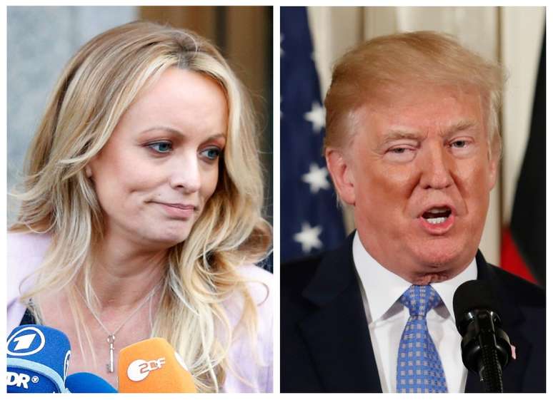 Stephanie Clifford, conhecida como Stormy Daniels, e Donald Trump REUTERS/Brendan Mcdermid REUTERS/Joshua Roberts 