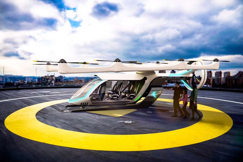 A Embraer revelou nesta ter&ccedil;a-feira pela primeira vez seu conceito para o projeto do Uber de lan&ccedil;ar at&eacute; 2020 um ve&iacute;culo voador el&eacute;trico para transporte urbano, conhecido pela sigla eVTOL. (Foto divulga&ccedil;&atilde;o)