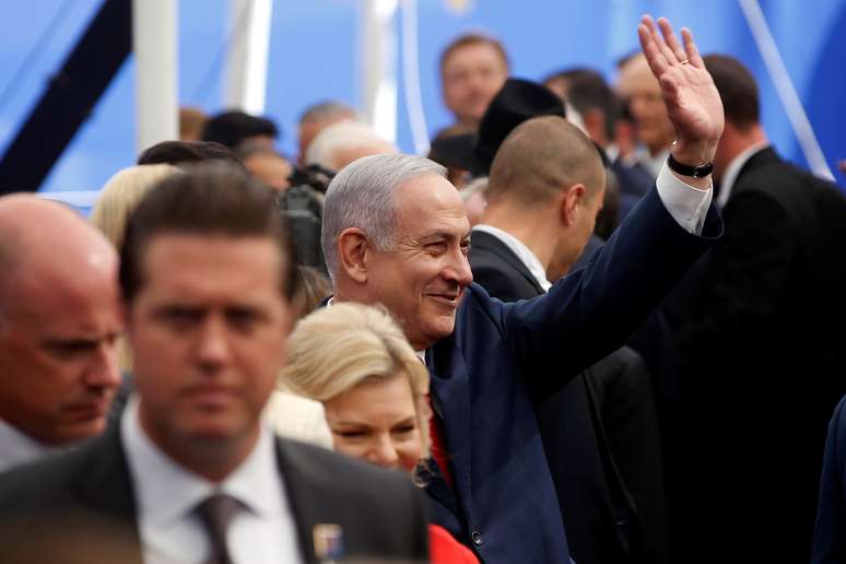 O primeiro-ministro de Israel, Benjamin Netanyahu, chega à cerimônia de inauguração da nova embaixada dos Estados Unidos em Jerusalém
14/05/2018
REUTERS/Ronen Zvulun 