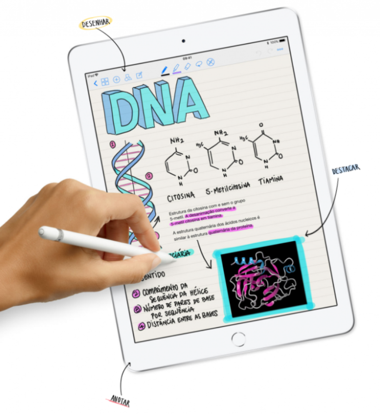 Com o Apple Pencil, o novo iPad se torna um bloco de anota&ccedil;&otilde;es digital (Imagem: Divulga&ccedil;&atilde;o / Apple)