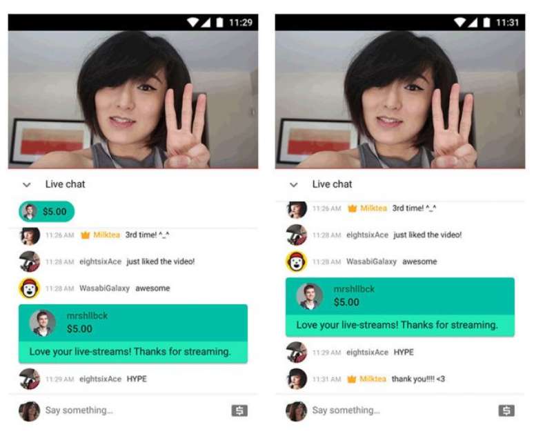Doações pelo Super Chat permitem que comentários sejam destacados na tela de bate-papo (Imagem: Divulgação/YouTube)