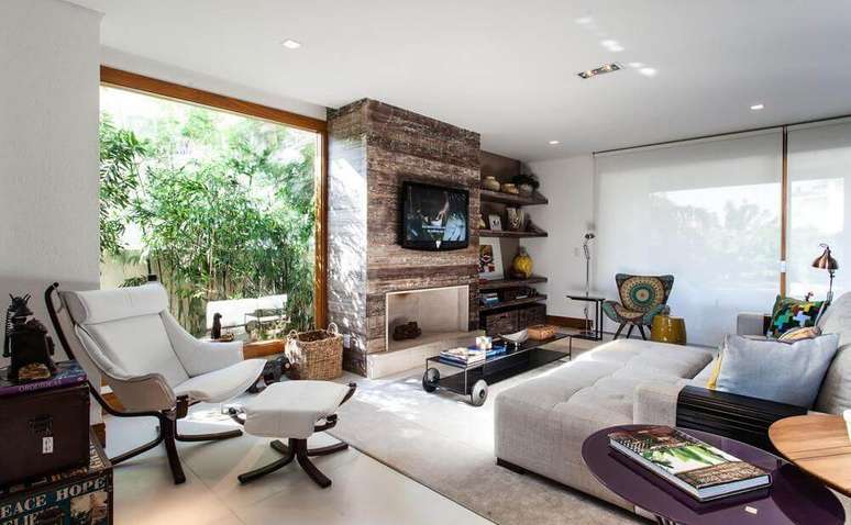 5. Decora&ccedil;&atilde;o de sala r&uacute;stica com detalhes modernos