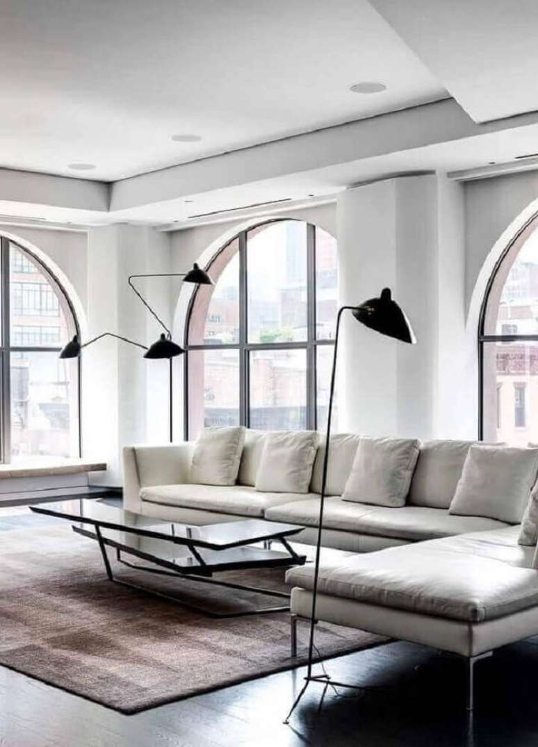 29. Decoração minimalista e moderna com sofá para sala