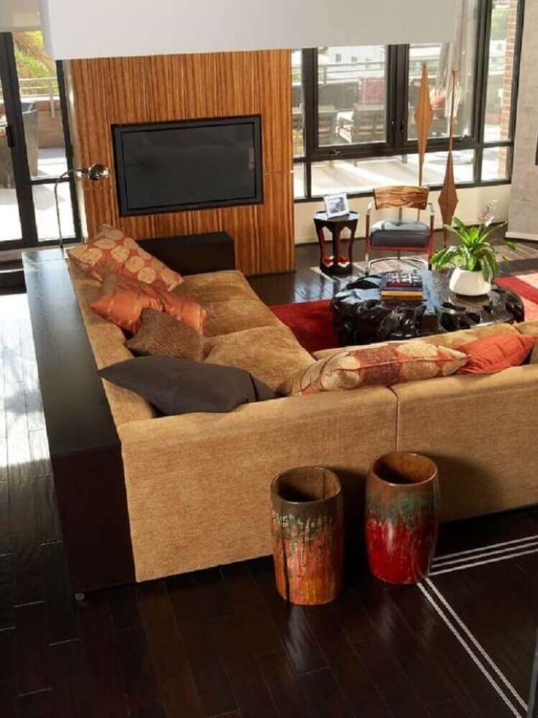 47. Modelo de sof&aacute; de canto par sala de TV