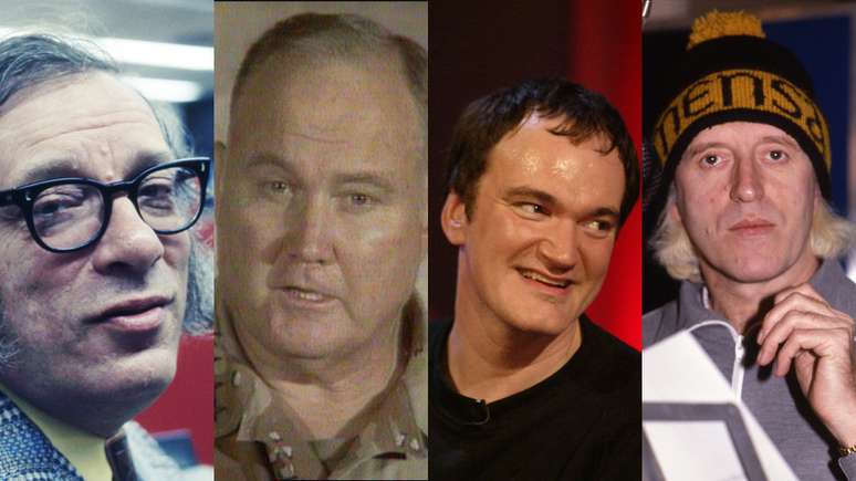 Alguns membros da Mensa: da esquerda para a direita, Isaac Asimov, Norman Schwarzkopf, Quentin Tarantino e Jimmy Savile.
