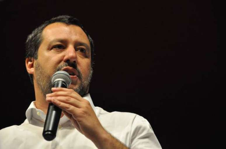 Matteo Salvini, secretário da Liga, durante comício em Aosta