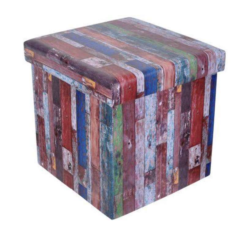 27- Puff ba&uacute; quadrado com estampa personalizada Old Wood.