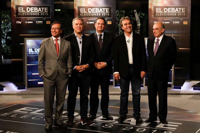 Da esquerda para a direita, os candidatos presidenciais colombianos: Gustavo Petro, Ivan Duque, o alemão Vargas Lleras, Sergio Fajardo e Humberto de la Calle.