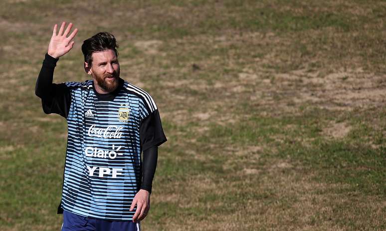 Lionel Messi em treino preparatório da Argentina para a Copa do Mundo na Rússia
