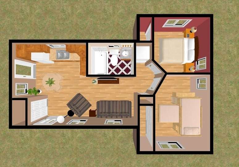 7. Modelo de casa pequena com dois quartos
