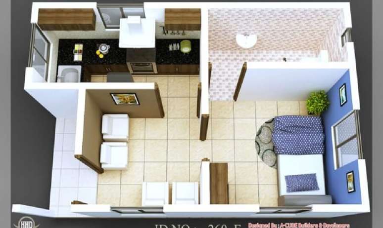 19 Modelo de casa pequena e simples com um quarto