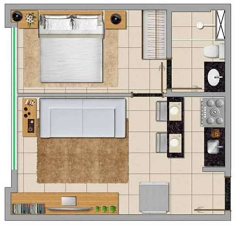 17. Modelo de casa pequena com cozinha americana