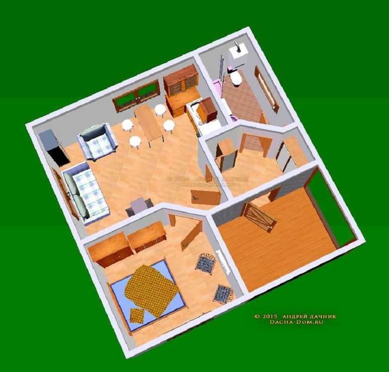 16. Casa com sala e cozinha integradas para otimizar o espaço.
