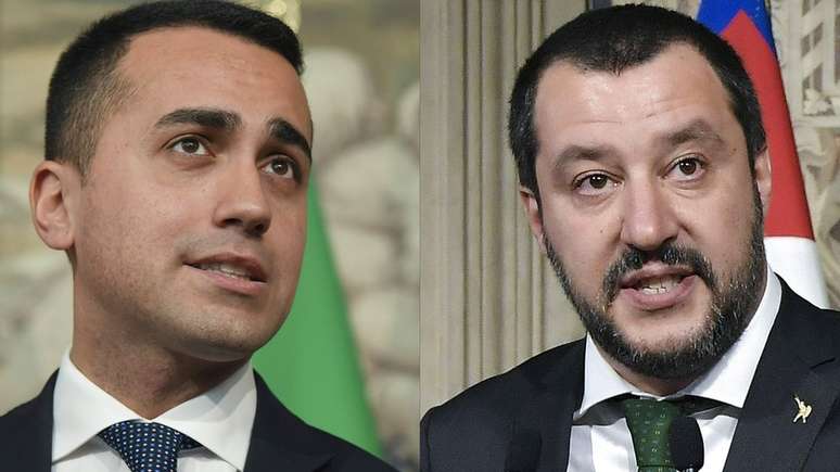 Os l&iacute;deres do Movimento 5 Estrelas, Luigi Di Maio (&agrave; esq.), e da Liga, Matteo Salvini