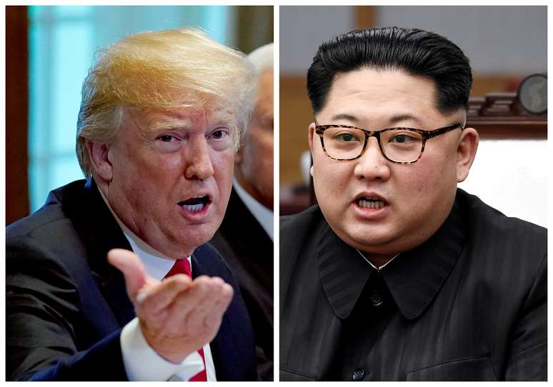 Fotos do presidente dos Estados Unidos, Donald Trump, e do líder norte-coreano, Kim Jong Un 17/05/2018  e 27/04/2018 respectivamente  REUTERS/Kevin Lamarque e Korea Summit Press Pool