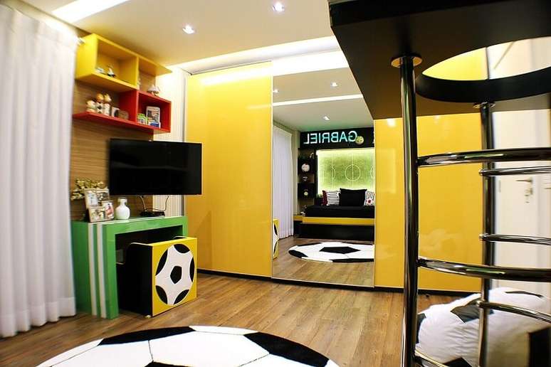 Decoracao quarto de menino futebol Projeto de Andre Abento